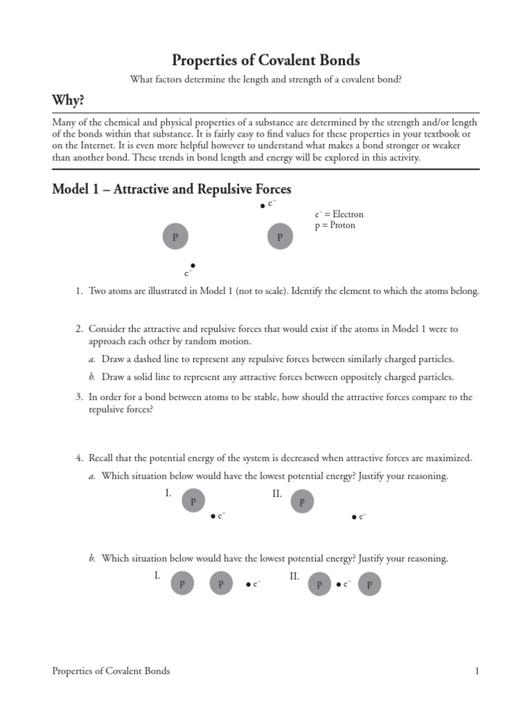 Properties of Covalent Bonds AP Pogil PDF Chemical Bond Atoms