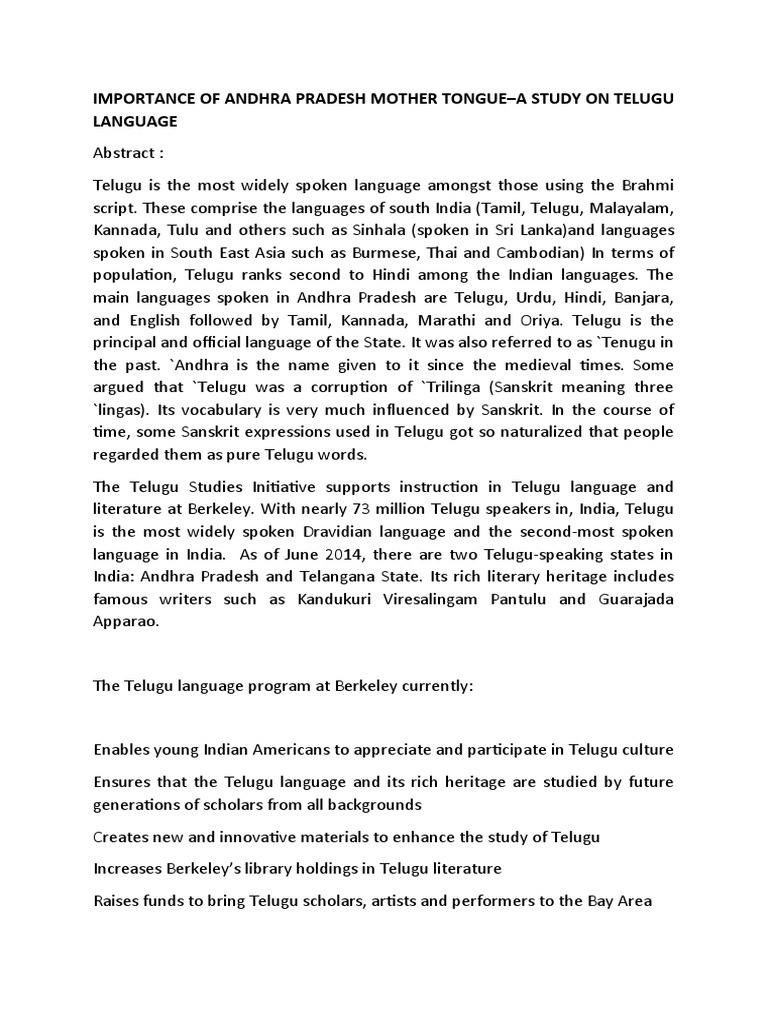 Importance of Andhra Pradesh Mother Tongue | Download Free PDF ...