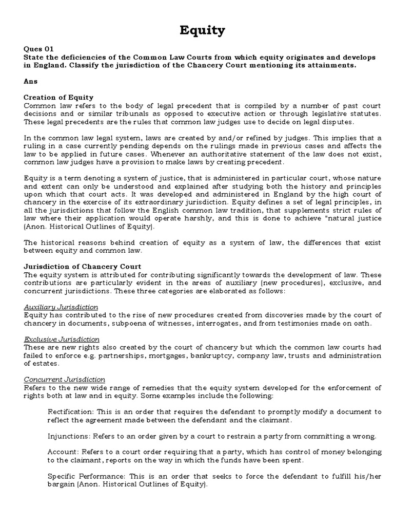 Chancery Court: Equity and Jurisdiction | PDF | Trust Law | Equity (Law)