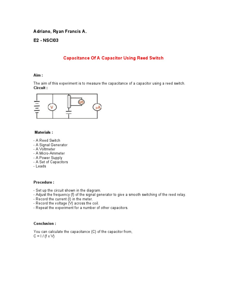 Measure Capacitor Capacitance with Reed Switch | PDF