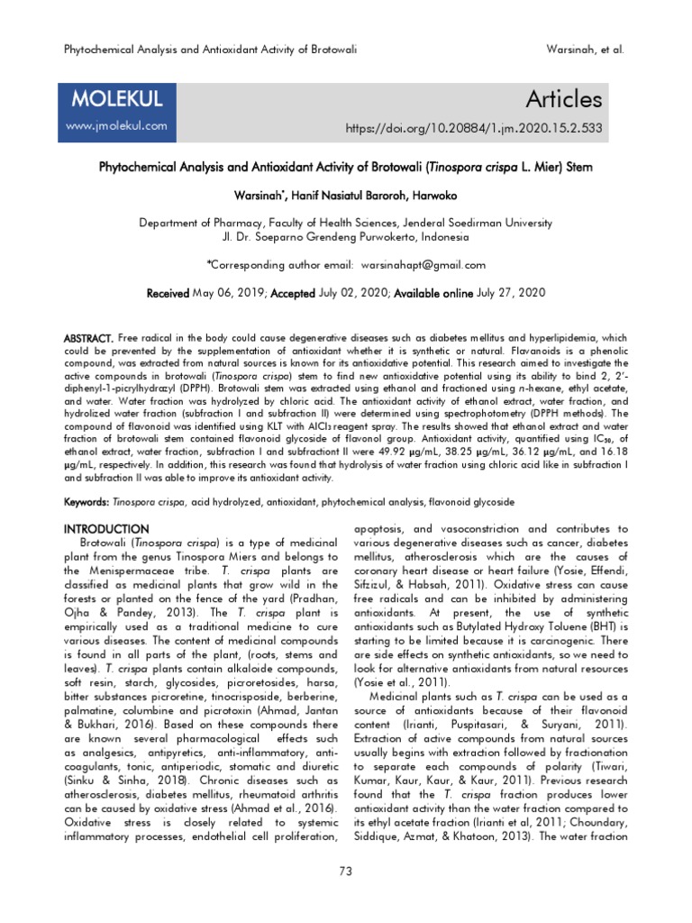 Phytochemical Analysis and Antioxidant Activity of | PDF | Thin Layer ...