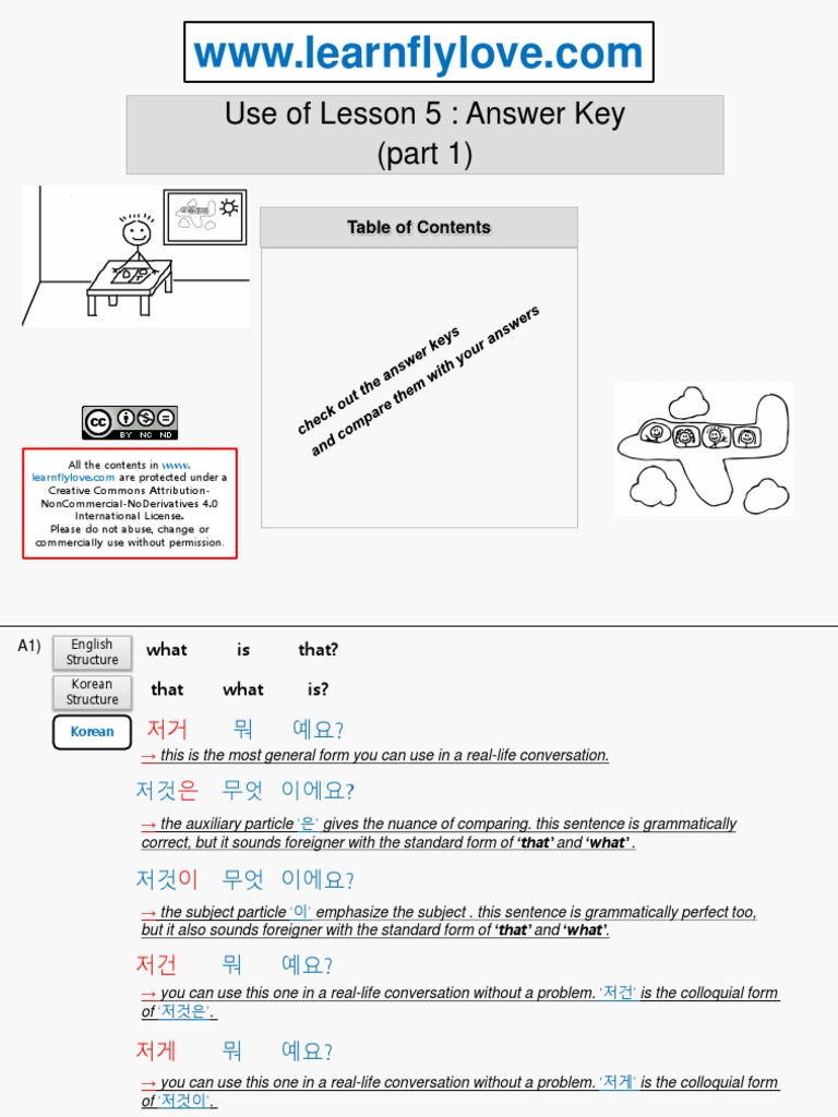 Korean Lesson 5 Answer Key | PDF | Subject (Grammar) | English Language