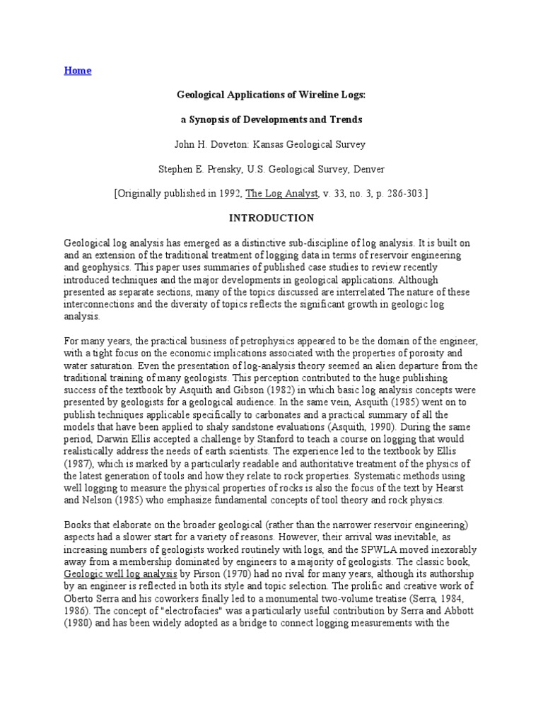 Geological Applications of Wireline Logs | PDF | Pattern Recognition ...