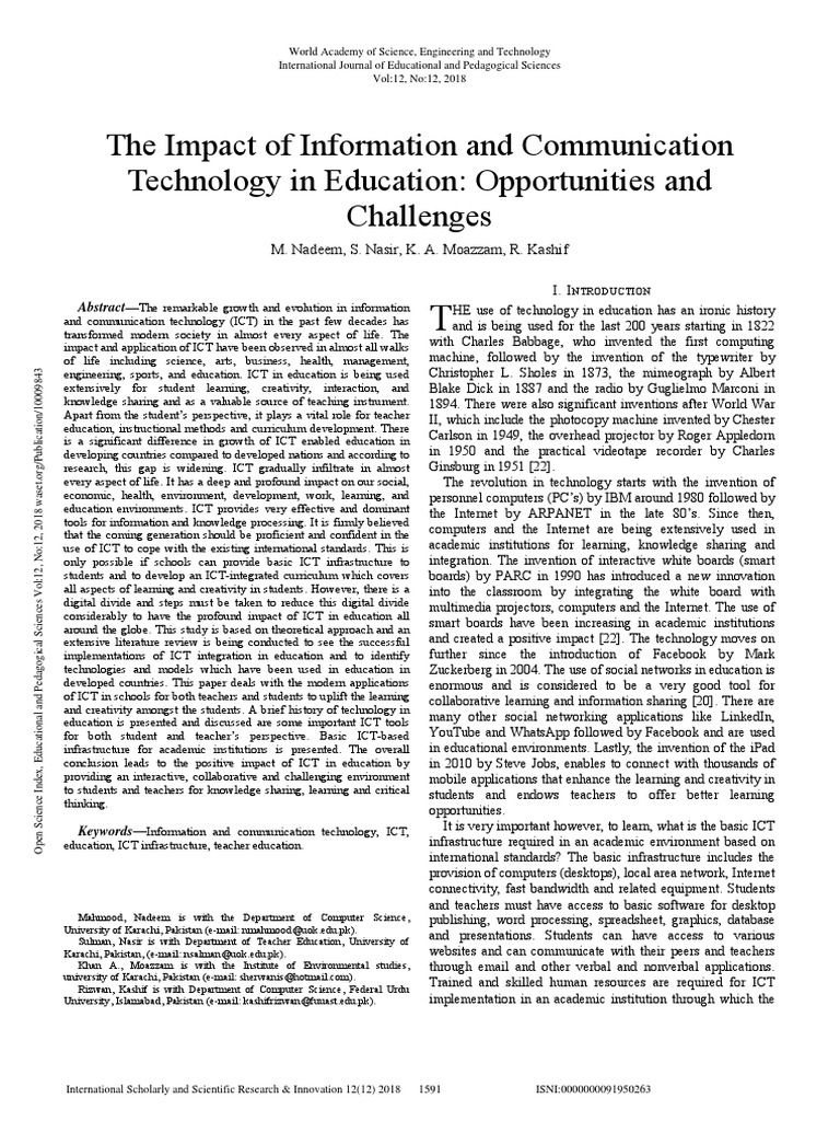 ICT Integration in Education: Impact & Challenges | PDF | Educational ...