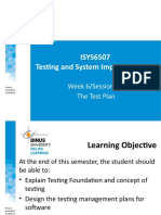 ISYS6507 Testing and System Implementation: Week 6/session 10 The Test Plan