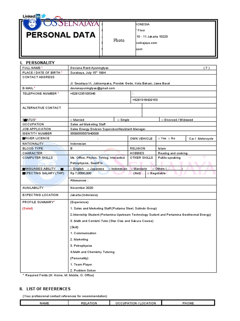 Personal Data Form 2019 | PDF | Business