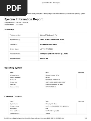 System Information - Report page
