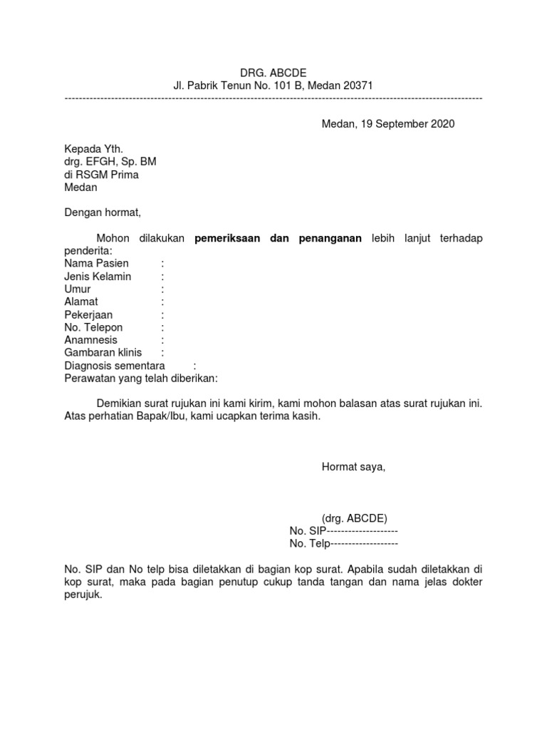 Contoh Surat Rujukan Medis | PDF | Sains & Matematika