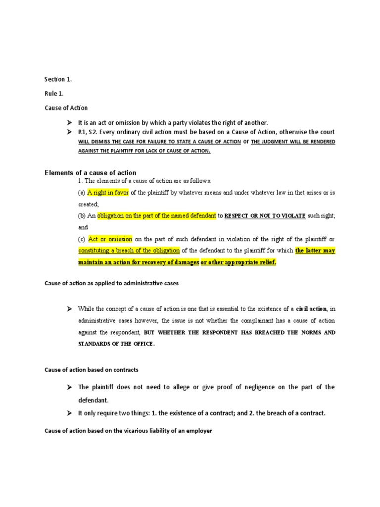 An Overview of Causes of Action in Civil Cases Elements, Types, and