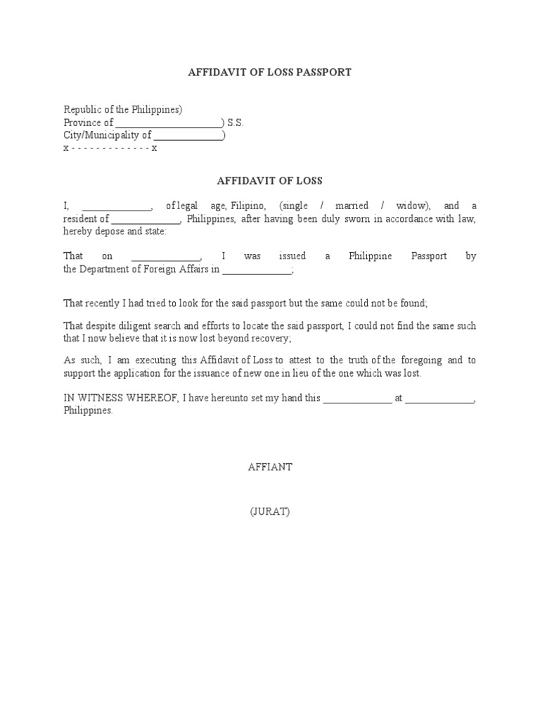 Affidavit of Loss Passport PDF