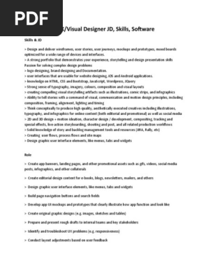 Graphic Designer JD, Skills, Software