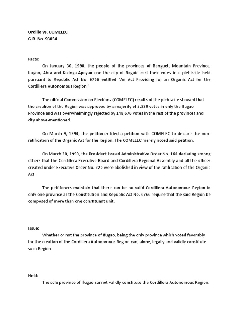 Ordillo v. COMELEC D | PDF | Legal Documents | Constitutional Law