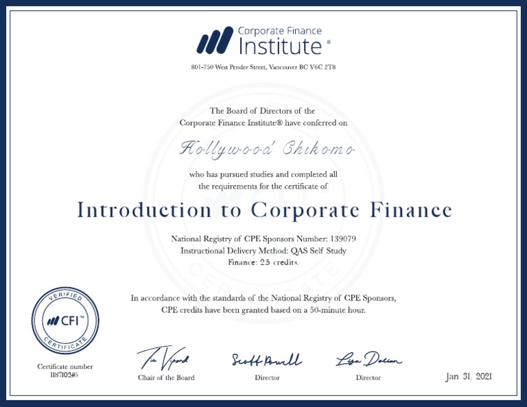 CFI Corporate Finance Certificate | PDF