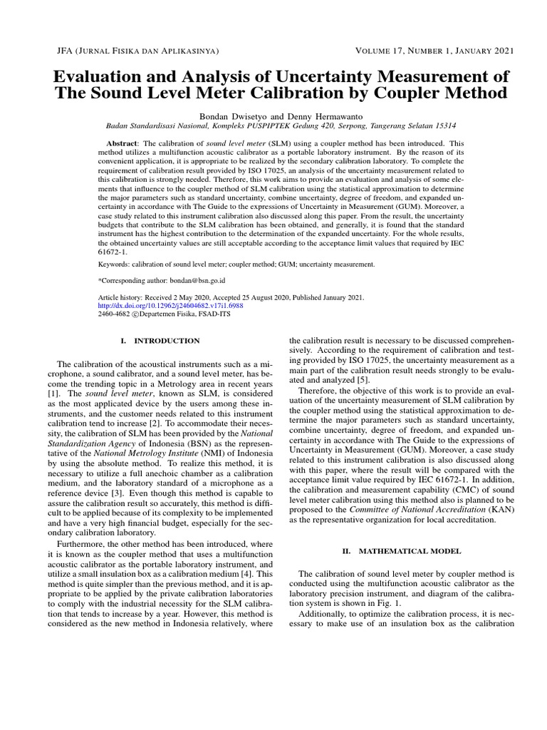 Evaluation and Analysis of Uncertainty Measurement of The Sound Level