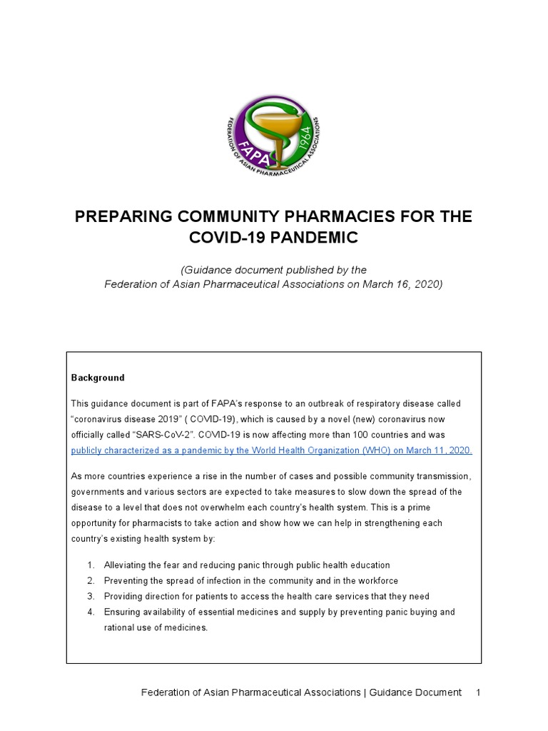 COVID-19 Preparedness for Pharmacies | PDF | Pharmacy | Personal ...