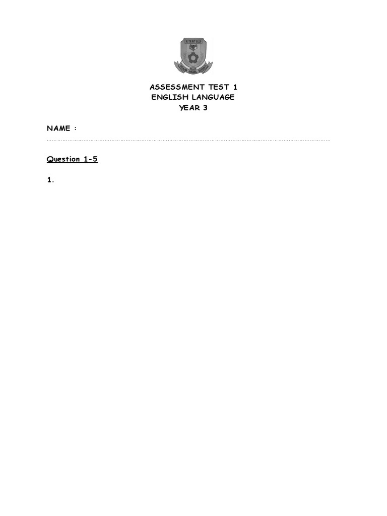 ASSESSMENT TEST 1 Year 3 2011 | PDF
