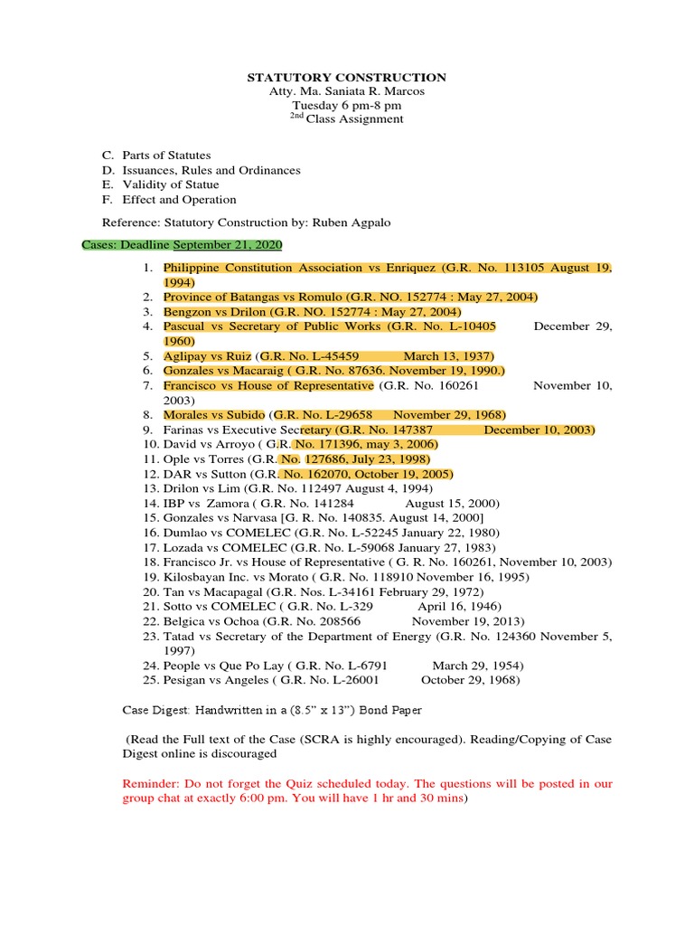 An Assignment on Statutory Construction Understanding the Parts