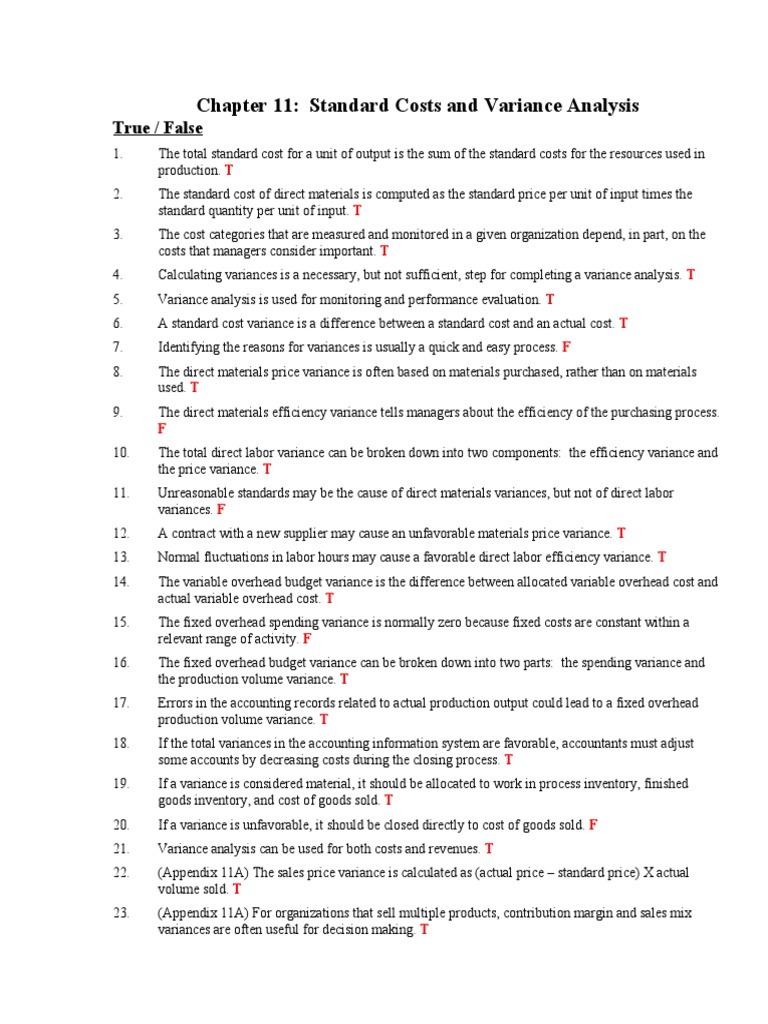 Standard Costs and Variance Analysis | PDF | Cost Accounting | Cost Of ...
