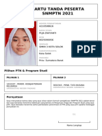 Kartu Tanda Peserta SNMPTN 2021: 4210598616 Puja Dwiyanti 0025090056 SMKN 3 Kota Solok Kota Solok Prov. Sumatera Barat