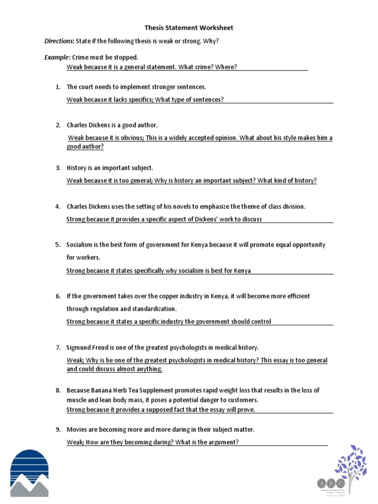 Thesis Statement Answer Key | PDF