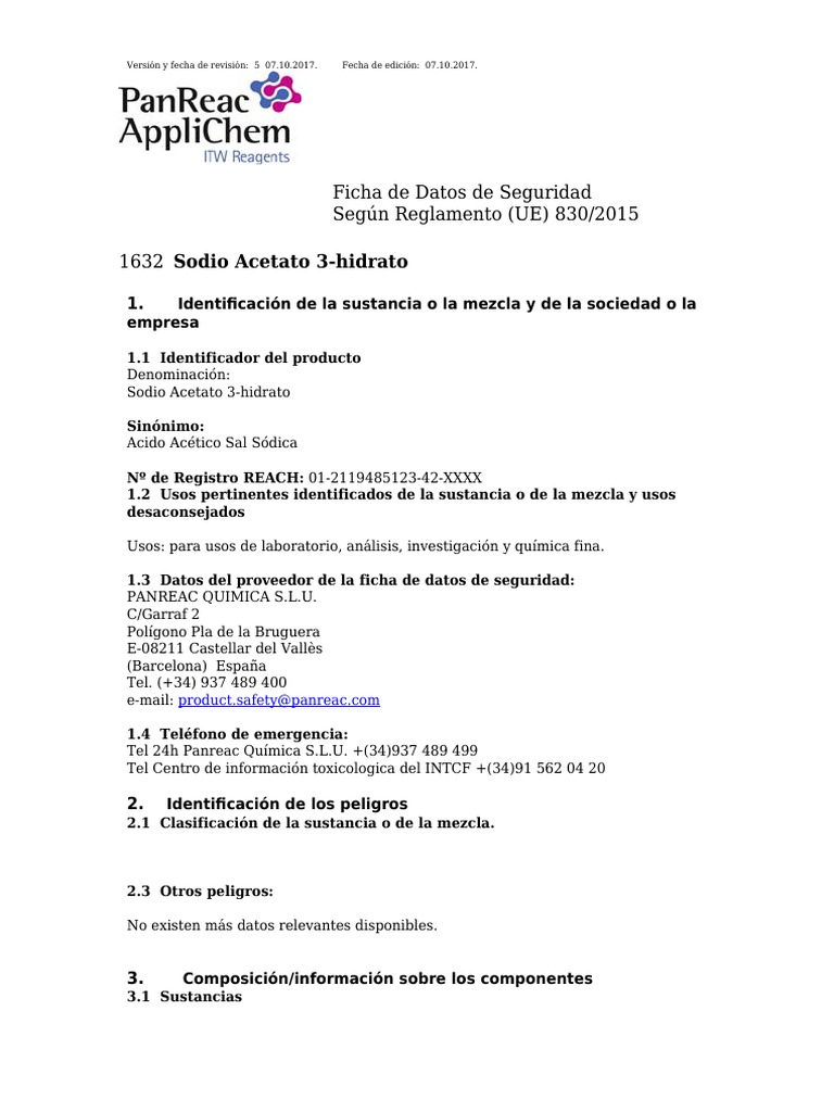 Acetato De Sodio Solubilidad En Agua Acetato de Sodio Trihidratado | PDF | Residuos | Agua