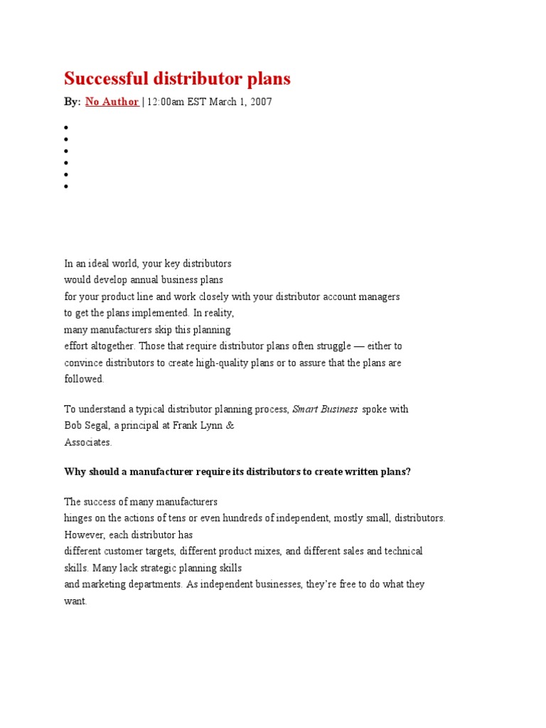 Distributor Business Plan Essentials | PDF | Sales | Marketing