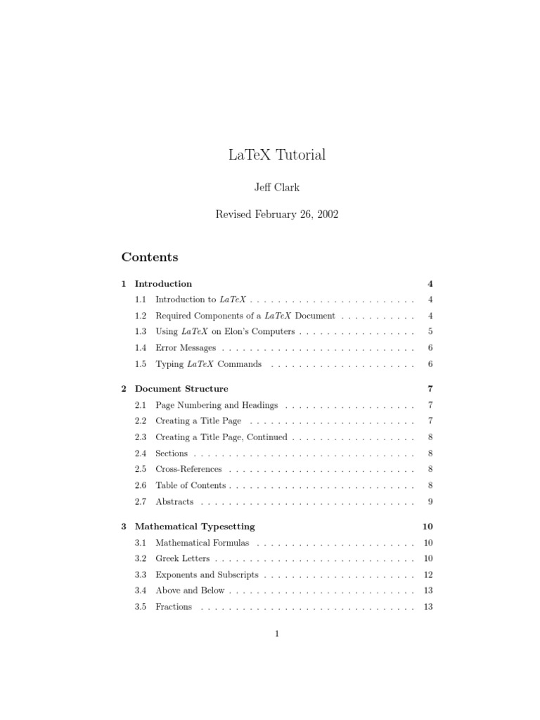 Latex Tutorial: Jeff Clark Revised February 26, 2002 | PDF | Te X ...
