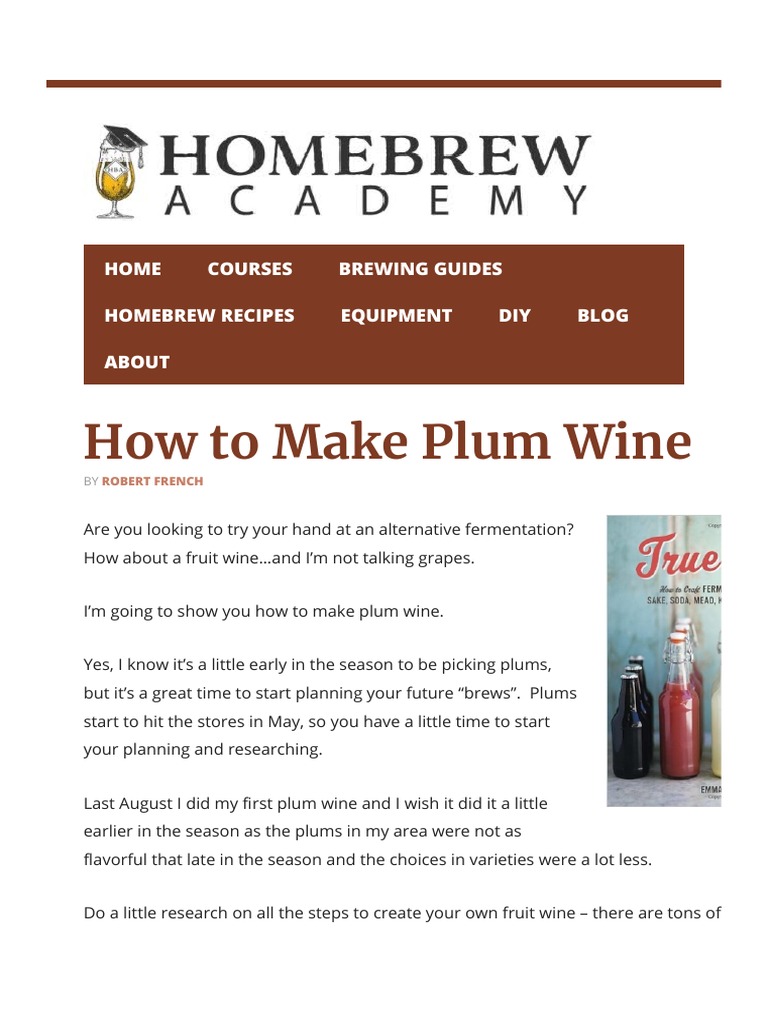 How To Make Plum Wine PDF Homebrewing Wine
