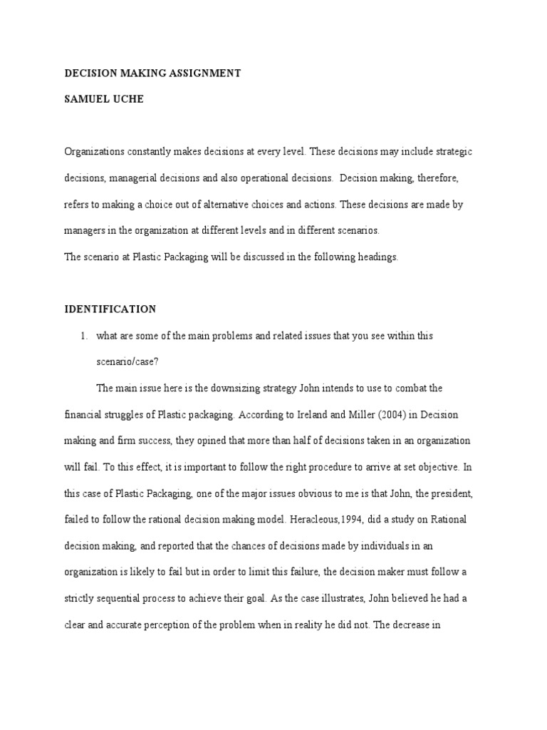 Decision Making Assignment Samuel Uche | PDF | Commodity | Demand