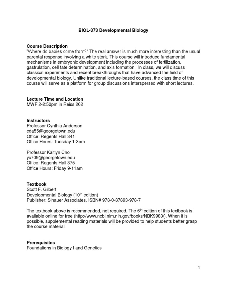 Dev Bio Syllabus | PDF | Textbook | Test (Assessment)