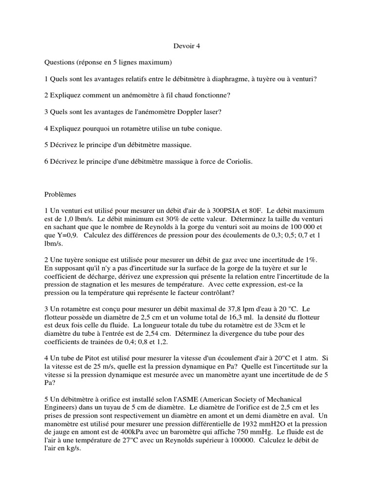 Relation DébitPression en Mesures Fluides PDF Tuyère Pression — free download