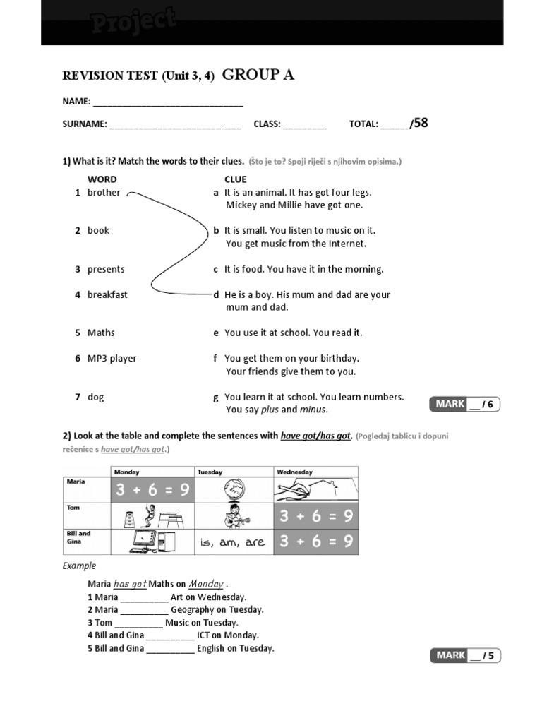Group A: Revision Test (Unit 3, 4) | PDF | Language Arts & Discipline