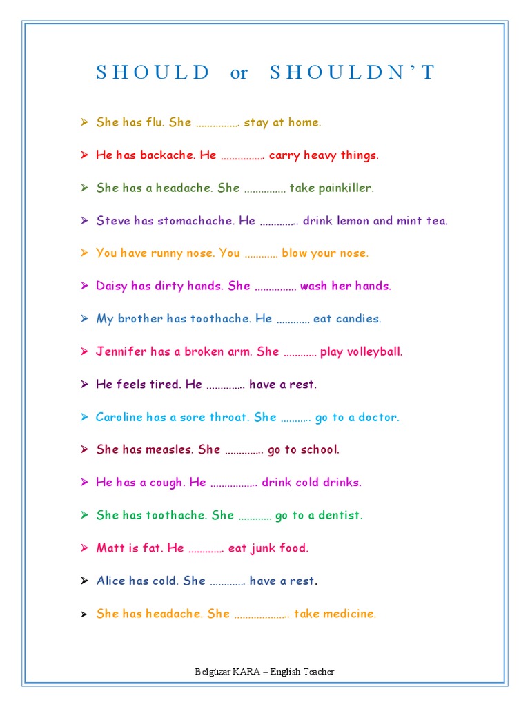 Should Shouldnt Grammar Drills Grammar Guides Worksheet Templates 84426 |  PDF