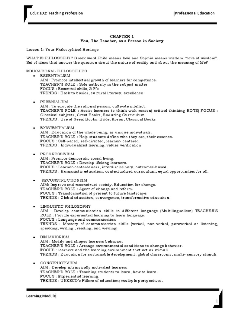 MIDTERM - Content Teaching Profession | PDF | Teachers | Philosophy Of ...