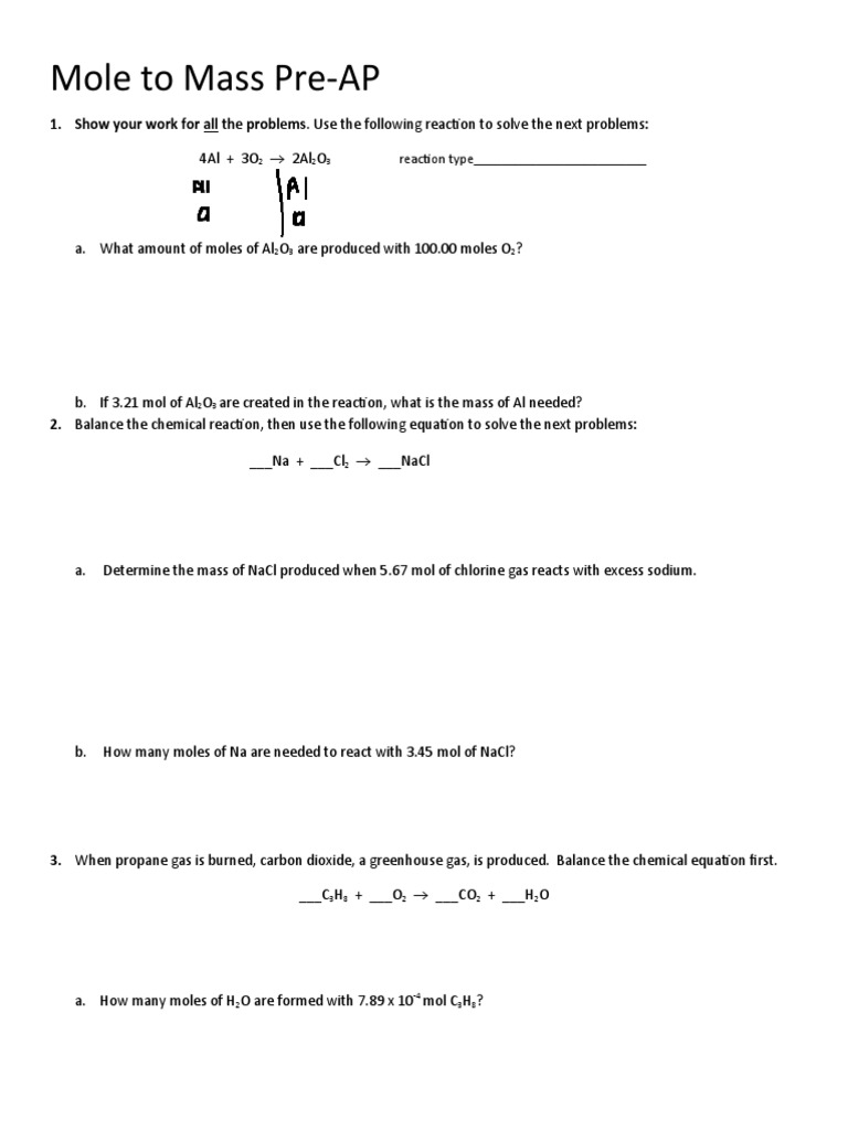 Mole To Mass Pre-AP: Reaction Type | PDF | Science & Mathematics
