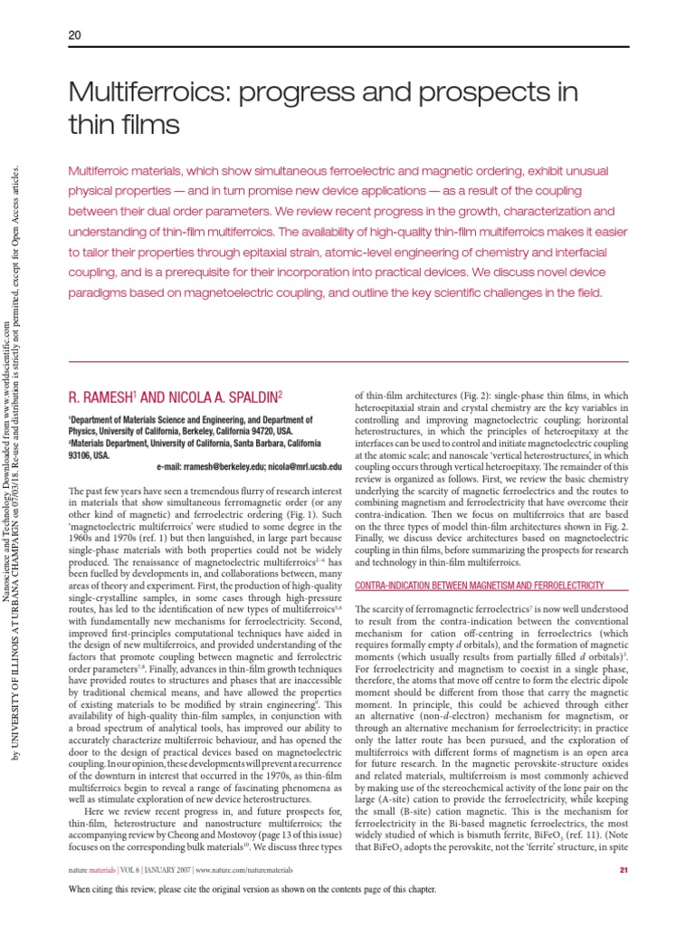 Multiferroics: Progress and Prospects in Thin Fi LMS: R. Ramesh and ...