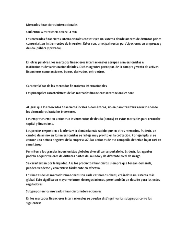 Características de los Mercados Financieros Internacionales | PDF ...