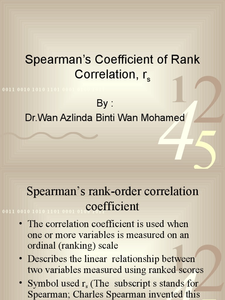 Spearman's Cooeficient of Rank Correlation | PDF | Correlation And ...