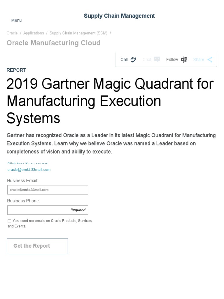 Gartner Magic Quadrant For Manufacturing Execution Systems 2019 PDF