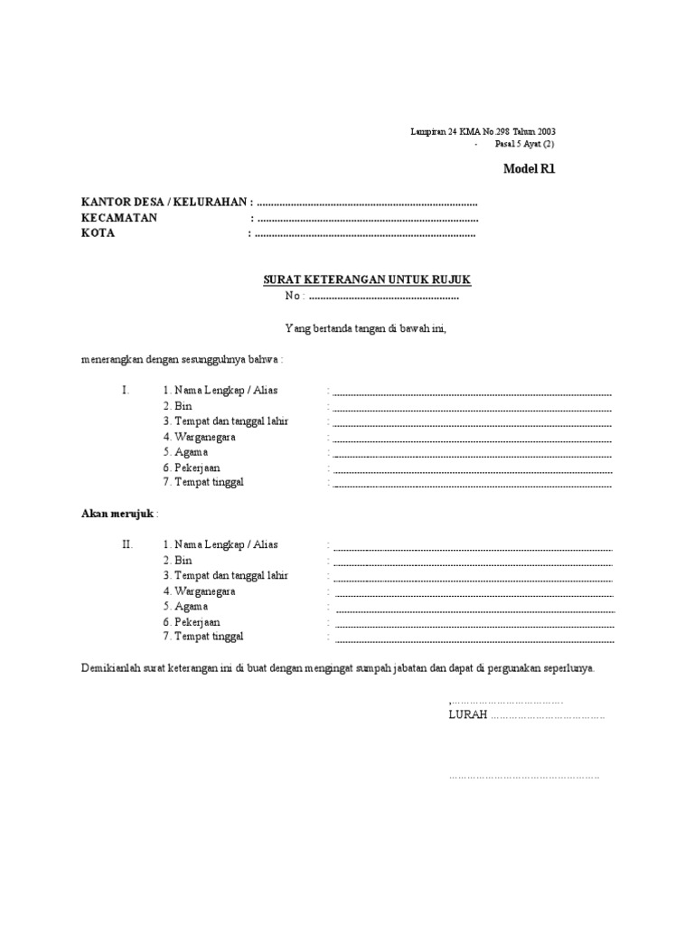 Surat Keterangan Rujuk Nikah Model R1 | PDF