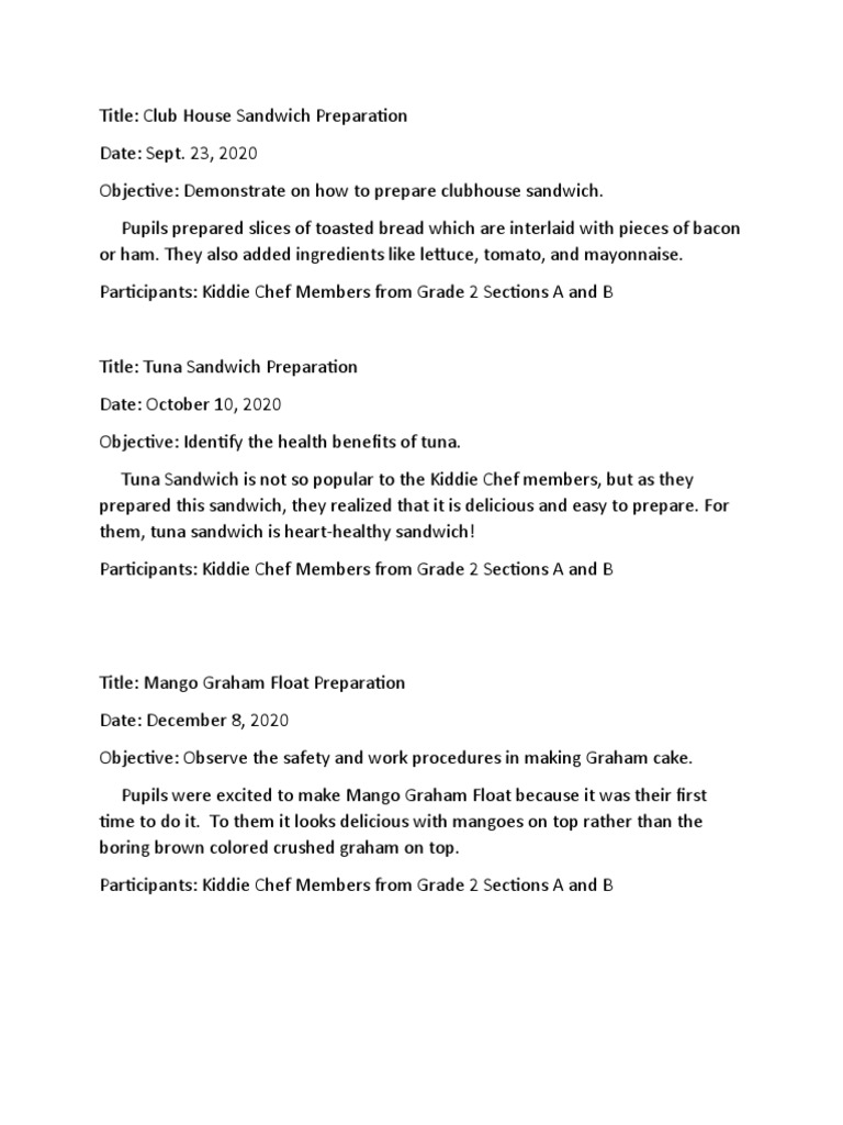 Kiddie Chef Primary Description | PDF