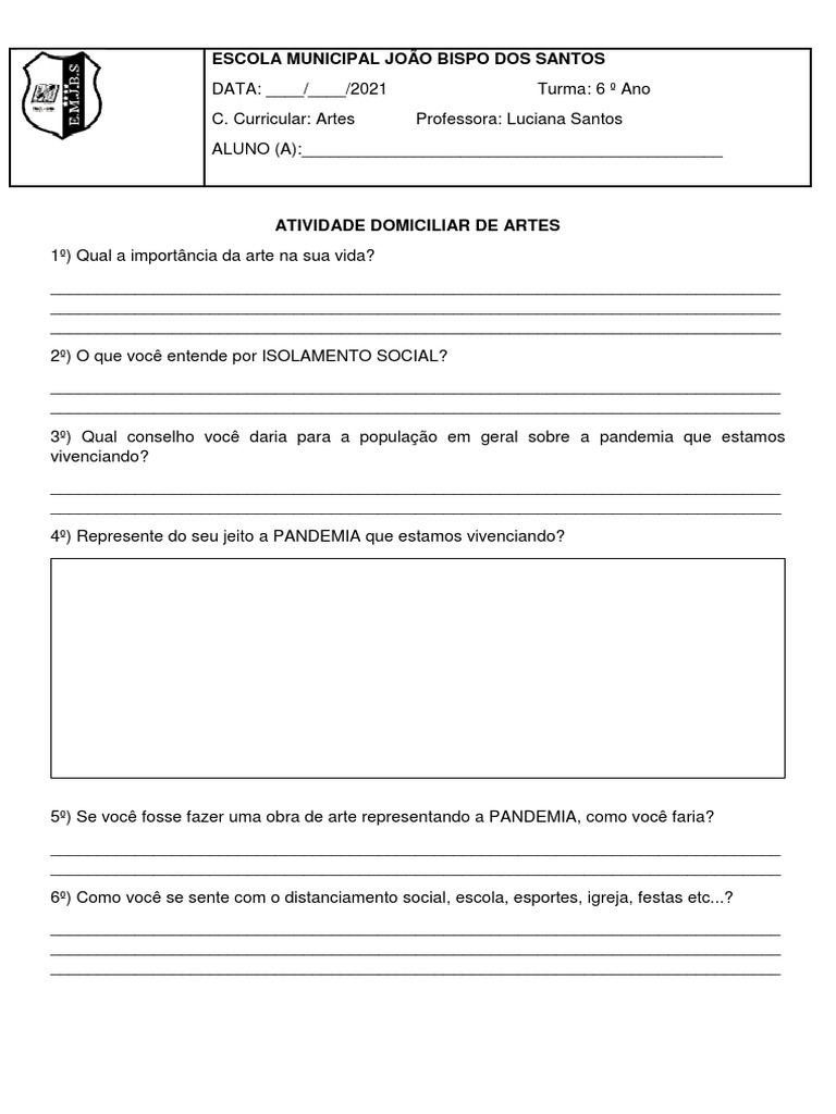 Atividade Artes 6 Ano | PDF