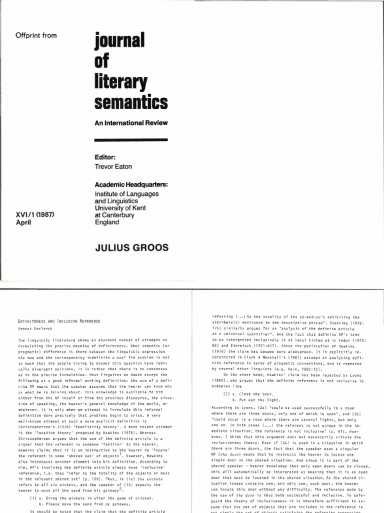 Definiteness and Inclusive Reference | PDF | Predicate (Grammar) | Syntax