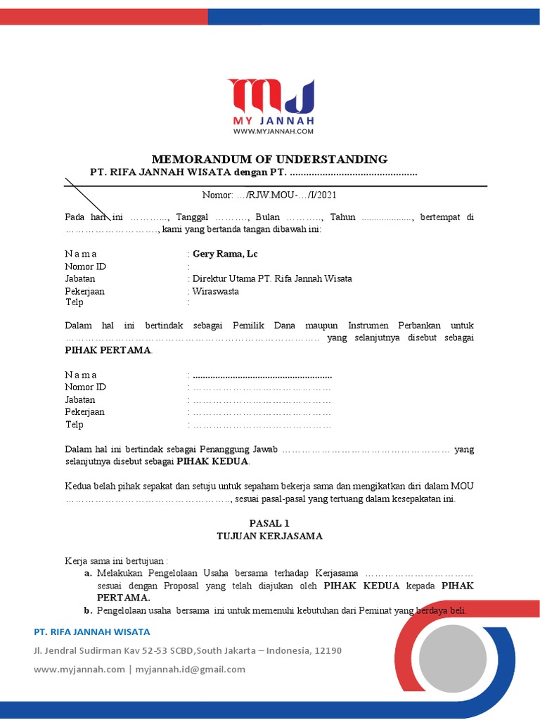DRAFT MOU RJW (Partner) 2021 | PDF