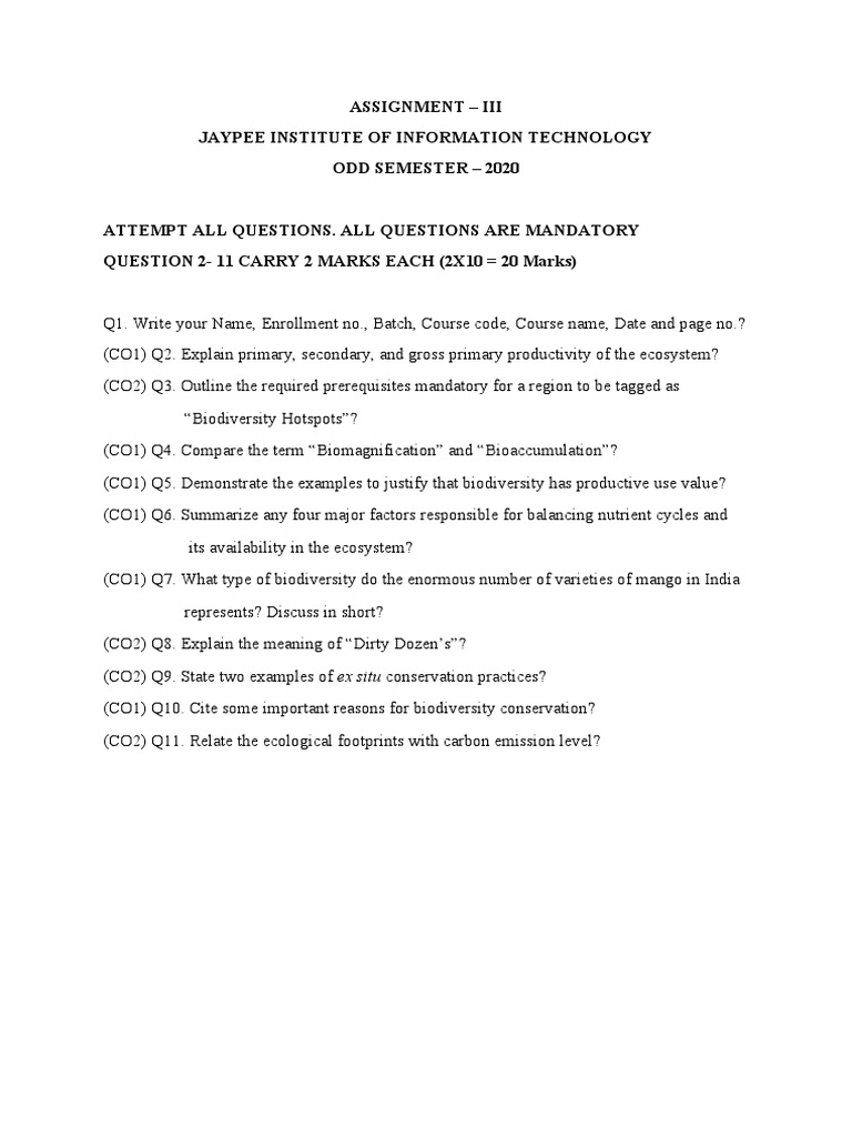 Assignment - Iii Jaypee Institute of Information Technology Odd ...