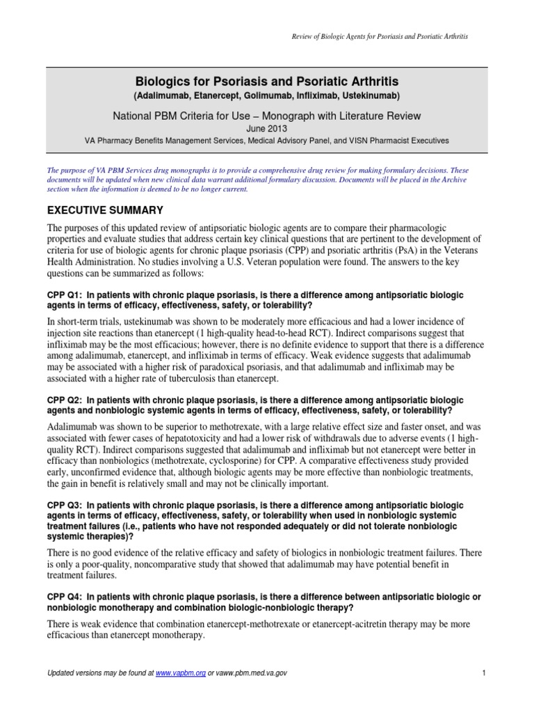 Biologics For Psoriasis and Psoriatic Arthritis National PBM Criteria