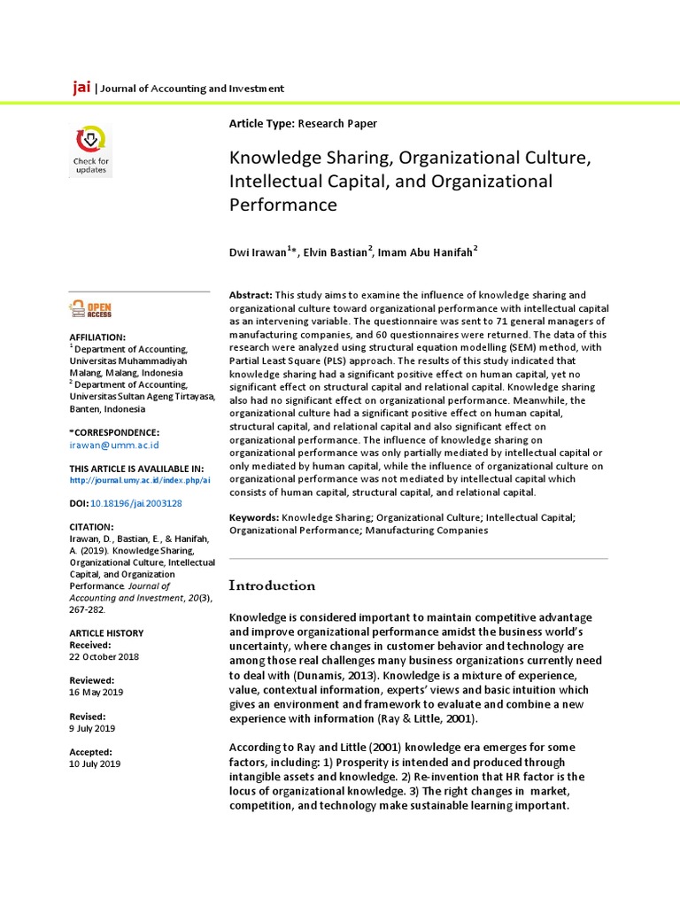 Knowledge Sharing and Organizational Culture Impact | PDF | Coefficient ...