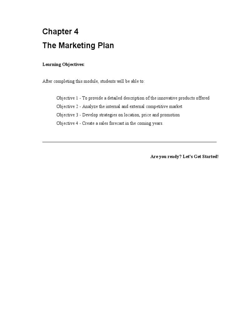 Chapter 4 - Marketing Plan | PDF | Market Segmentation | Marketing