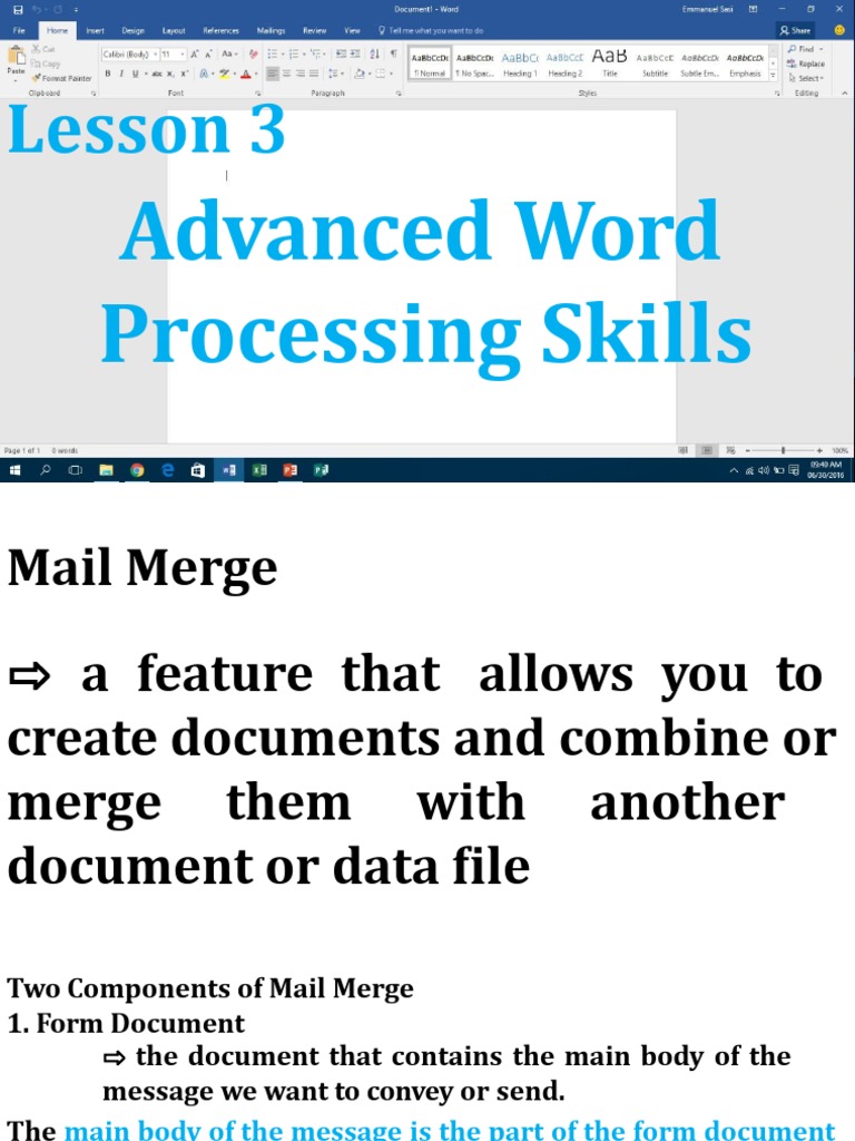 Lesson 3: Advanced Word Processing Skills | PDF | Computer Science ...
