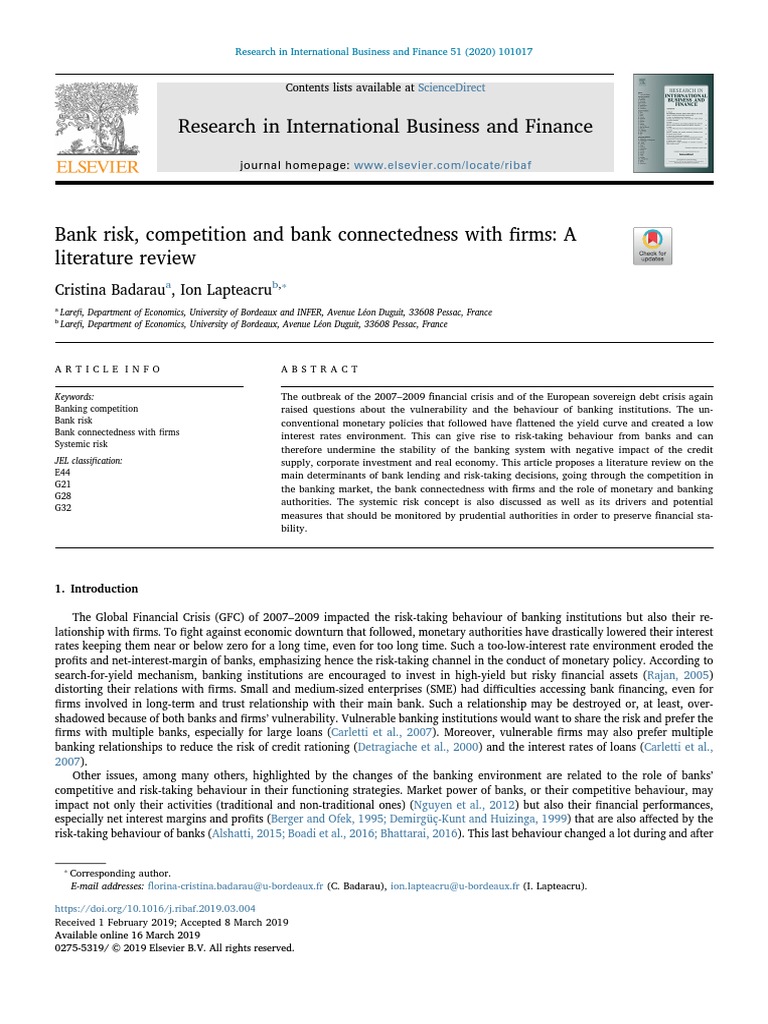 Bank Risk Competition and Bank Connectednes - 2020 - Research in ...